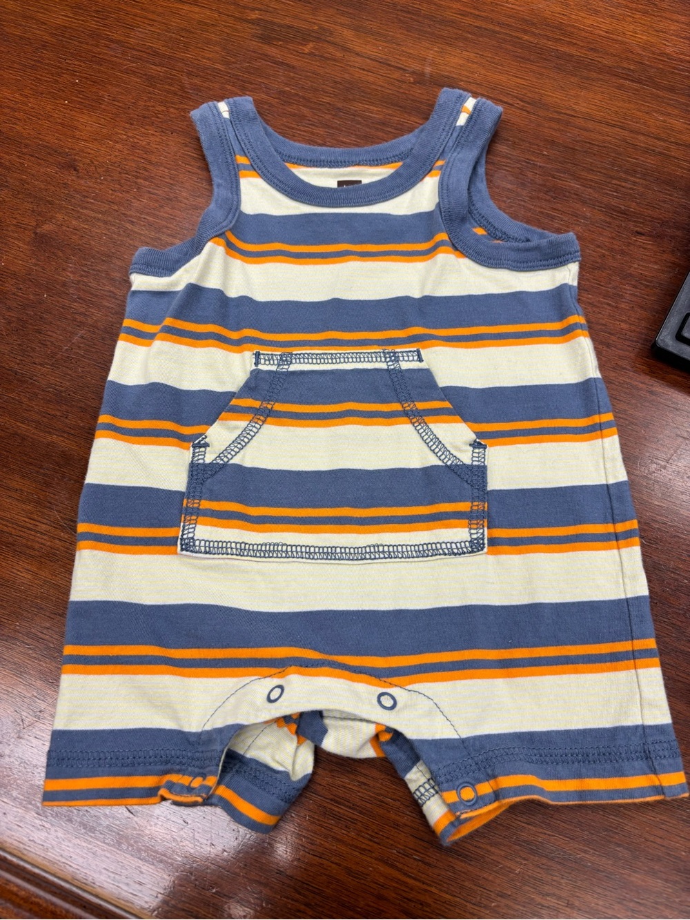 Tea Collection Striped Baby Tank Romper in Blue, Cream & Orange 0-3 months